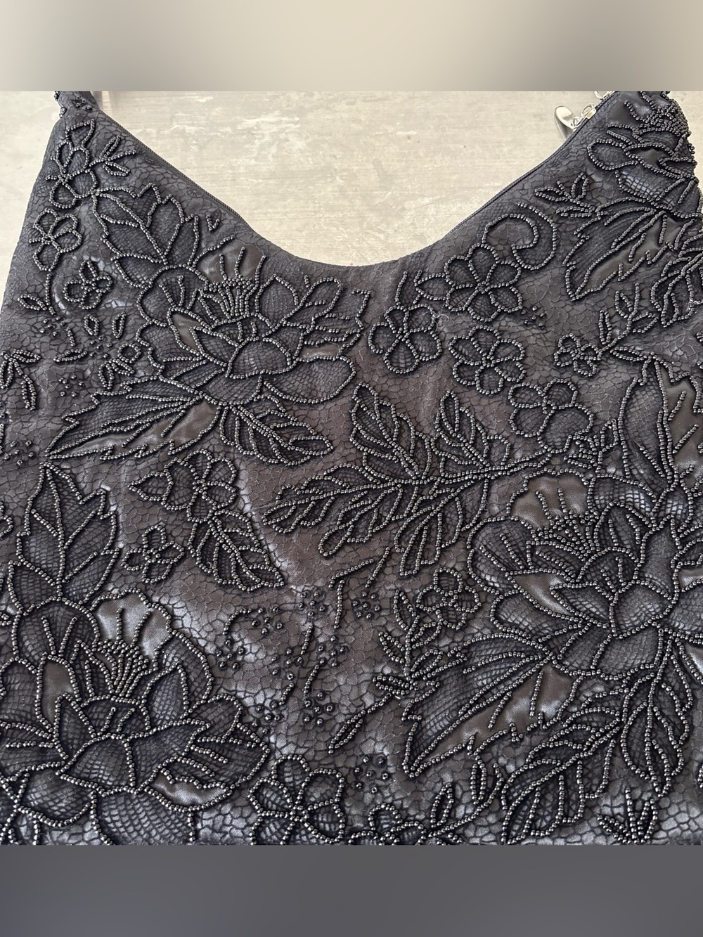 Vintage Boho Black Beaded Floral Hobo Bag✨ - Picture 5 of 8